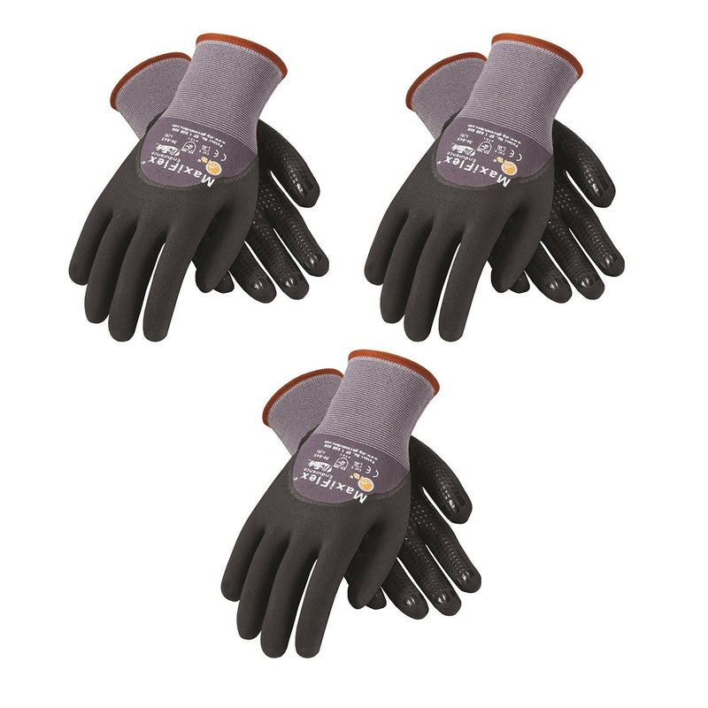 PIP G-TEK Maxi Flex Endurance 34-845 Seamless Knit Coated Gloves Pair, Small/X-Large/Large, 3 Piece